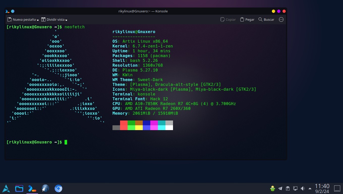 Captura de pantalla del Sistema operativo Artix