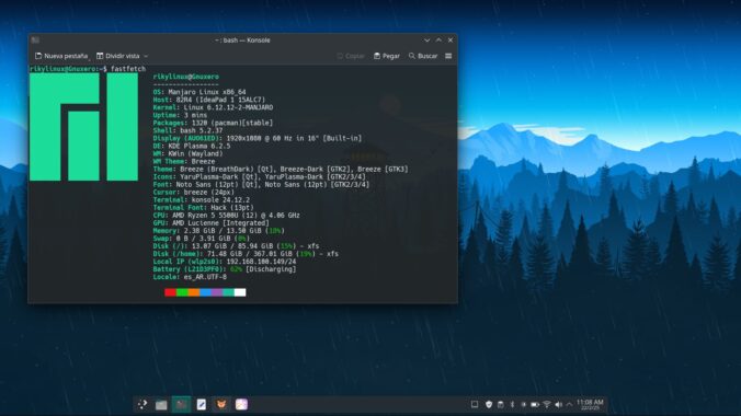 Captura de pantalla del sistema libre Manjaro Gnulinux